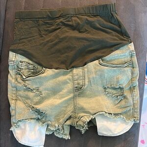 Maternity green Distressed Denim Shorts